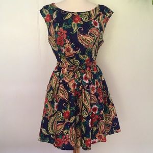 Floral Paisley Fit and Flare Dress w/ Tulle Lining